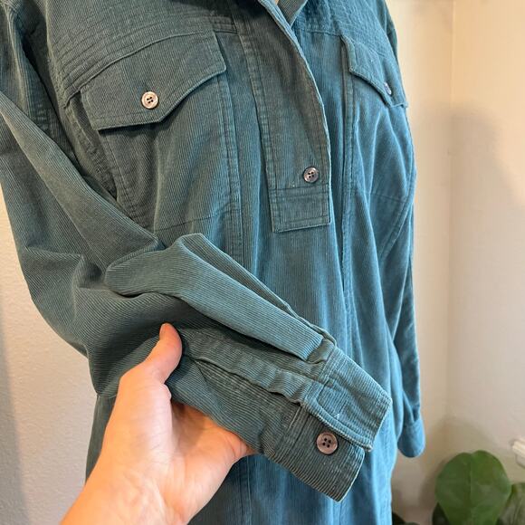 Vintage Blue Cotton Corduroy Utility Zipper Collared Shirt Belt Dress Size Small - Picture 9 of 16